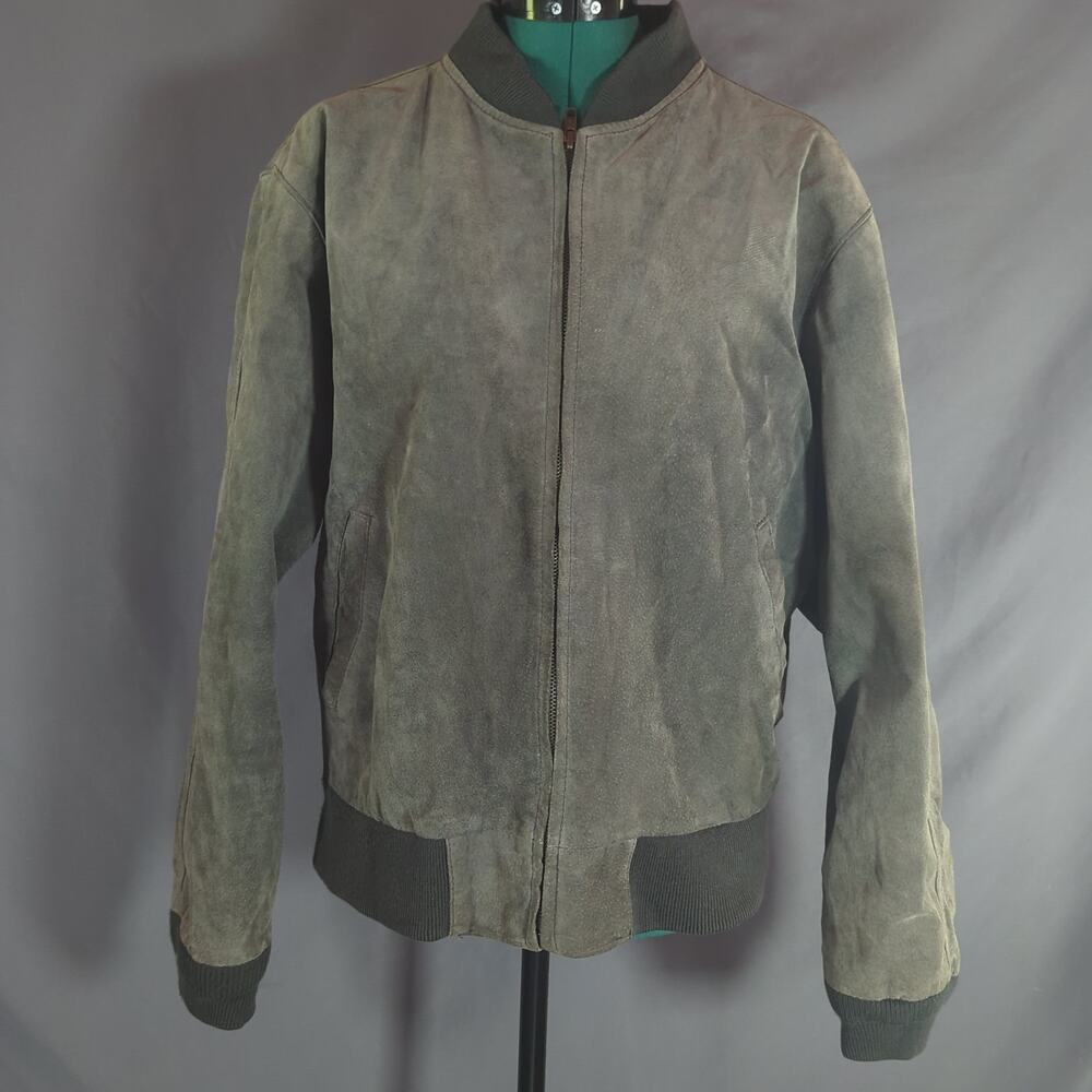 Paul & Archer Leather Bomber Jacket Olive Gray Military Vintage 40